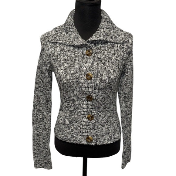 Energie Sweaters - Energie M Juniors Black White Button Front Knit Cardigan Sweater Cozy